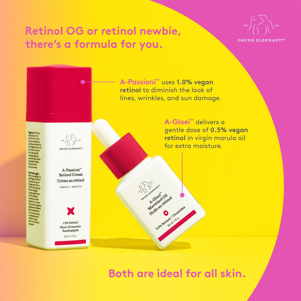 Drunk Elephant A-Passioni, envase oscuro protege la formulación.