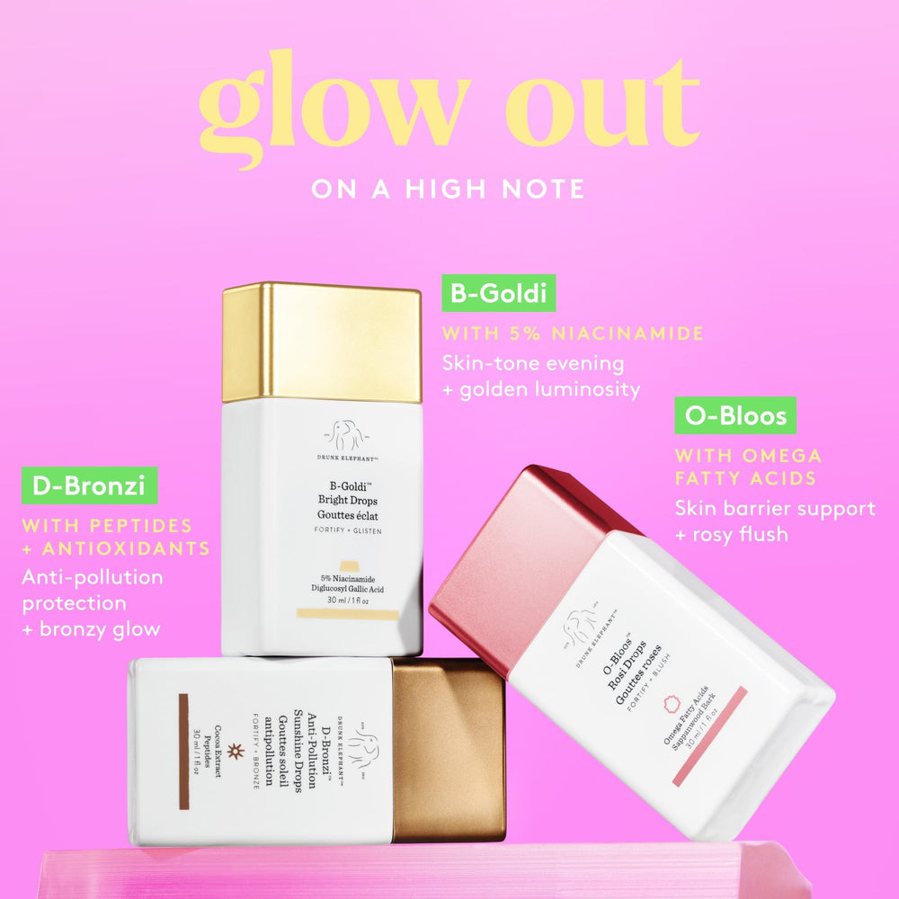 Drunk Elephant B-Goldi Bright Drops, sin fragancias ni siliconas, para tono uniforme.