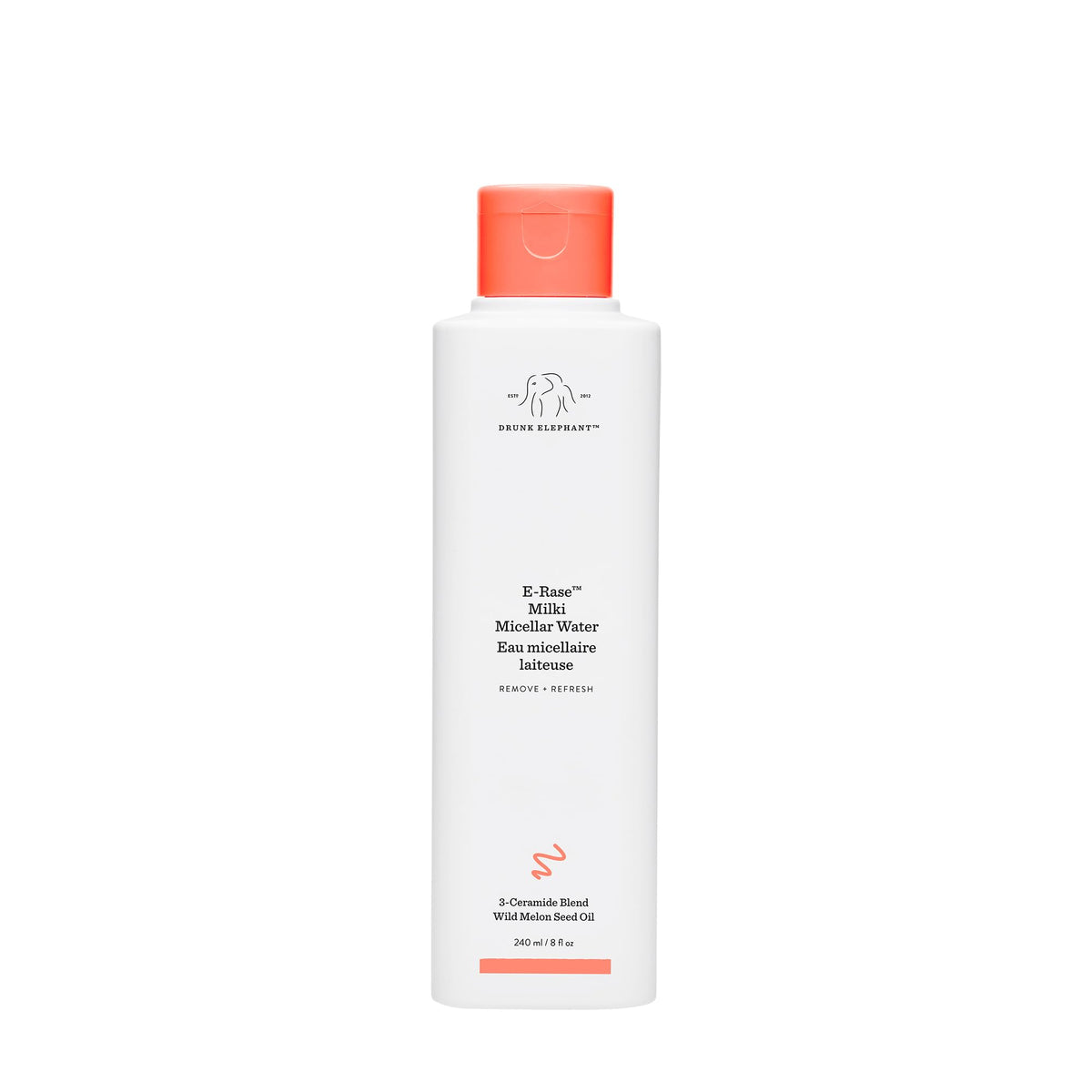 Drunk Elephant E-Rase Milki Micellar Water: botella visible y limpieza suave sin enjuague
