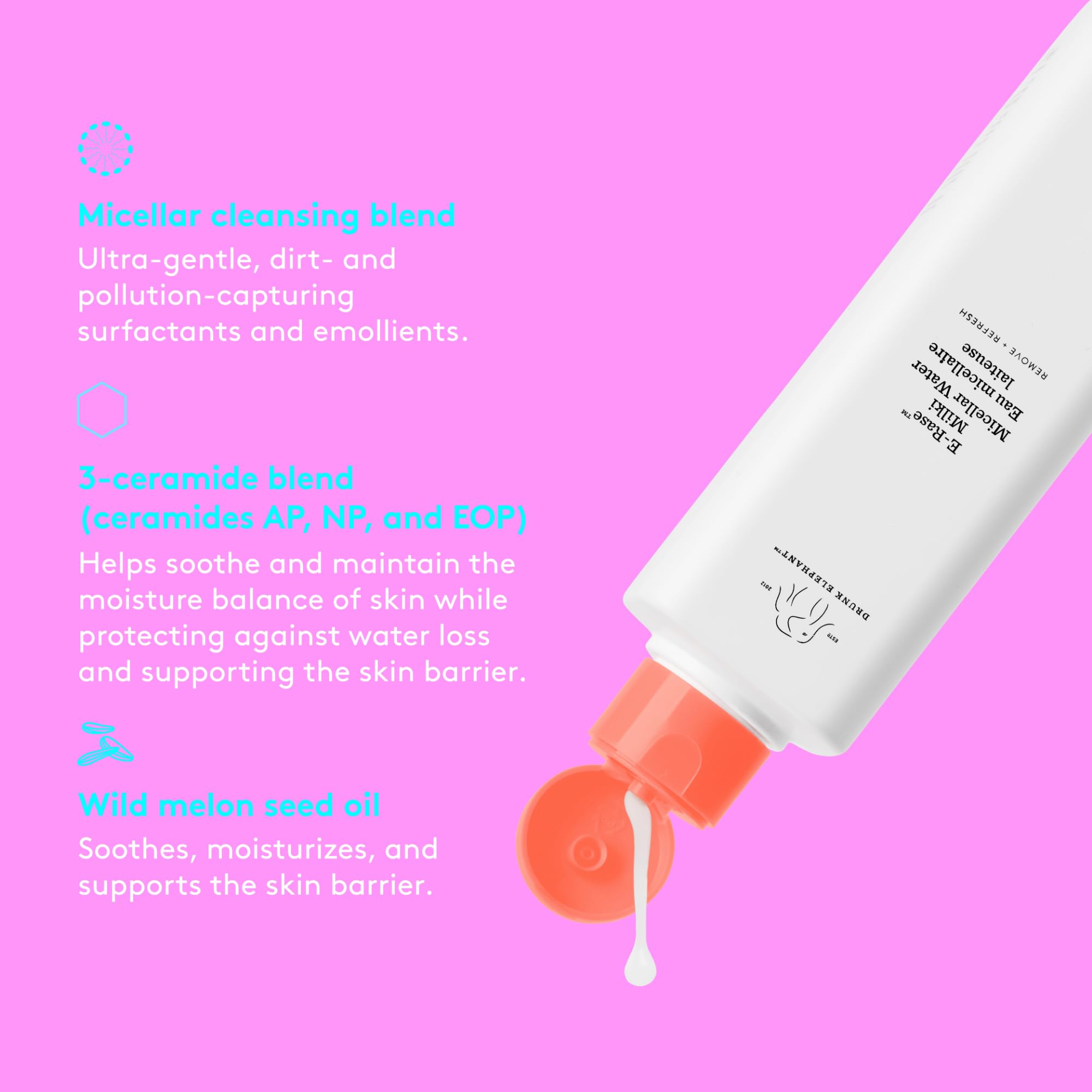 Drunk Elephant E-Rase Milki Micellar Water: textura lechosa suave durante la limpieza