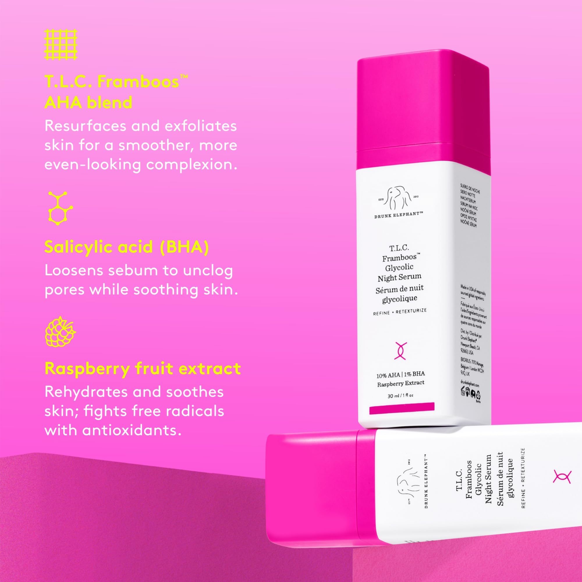 Ingredientes clave del Drunk Elephant Framboos Serum exfoliante