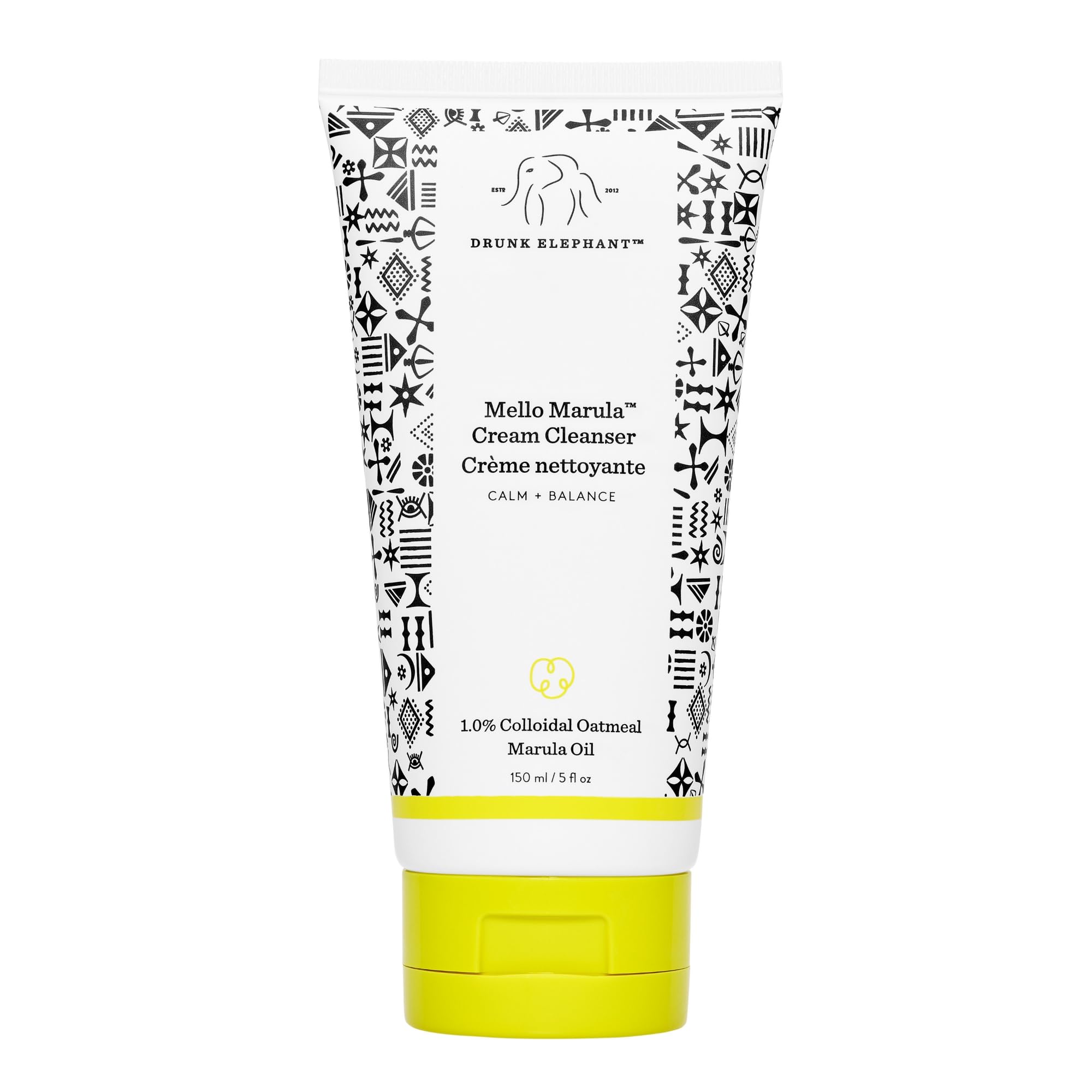 Drunk Elephant Mello Marula Cream Cleanser, botella frontal, limpieza suave y calmante.