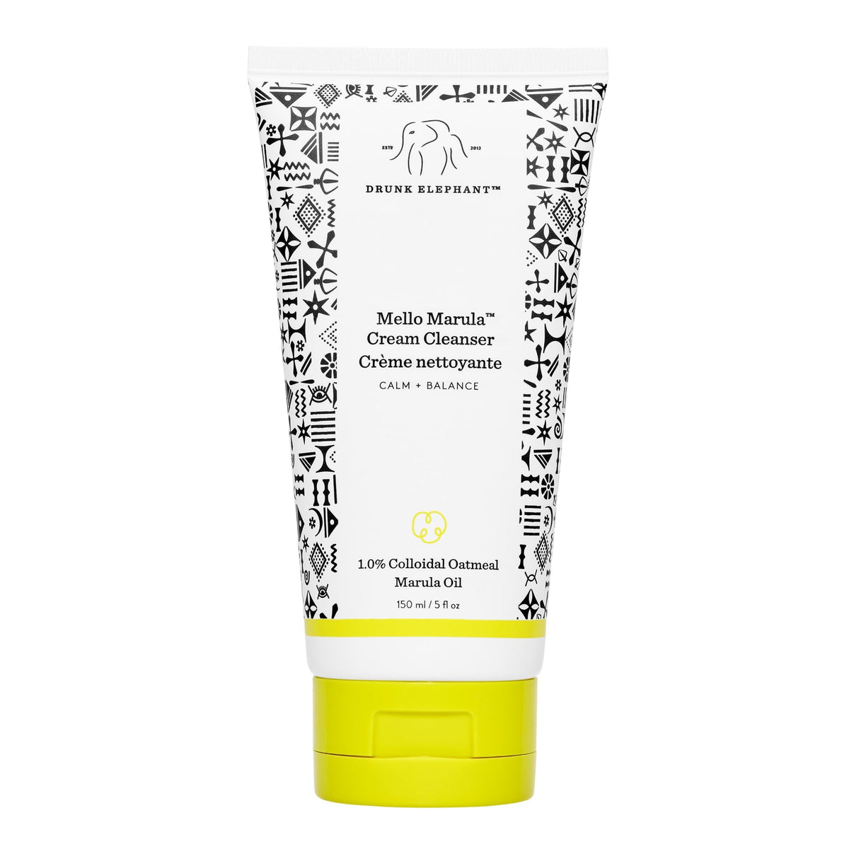 Drunk Elephant Mello Marula Cream Cleanser, botella frontal, limpieza suave y calmante.