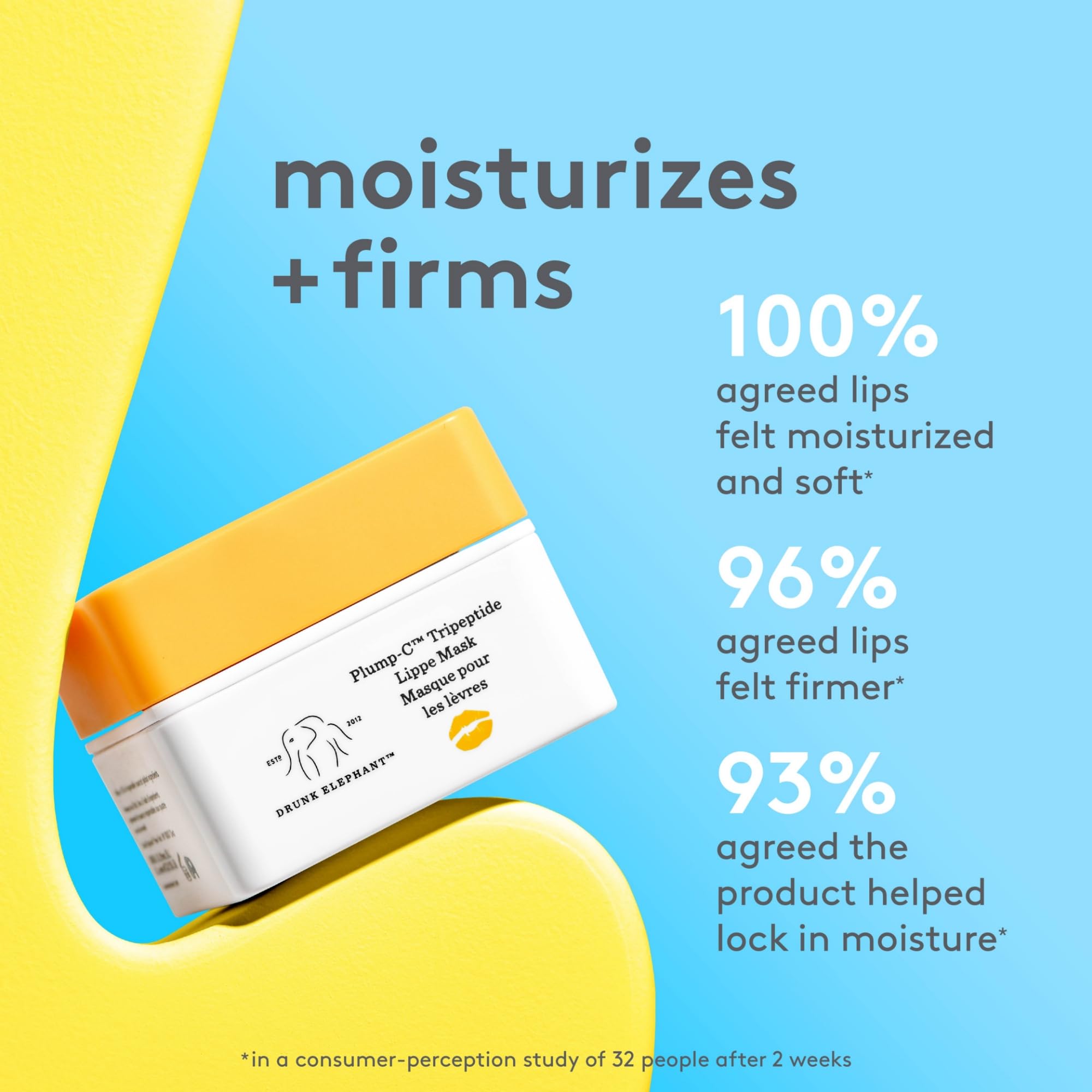 Drunk Elephant Lippe Mask con palmitoil-tripeptide-1 para hidratación suave.