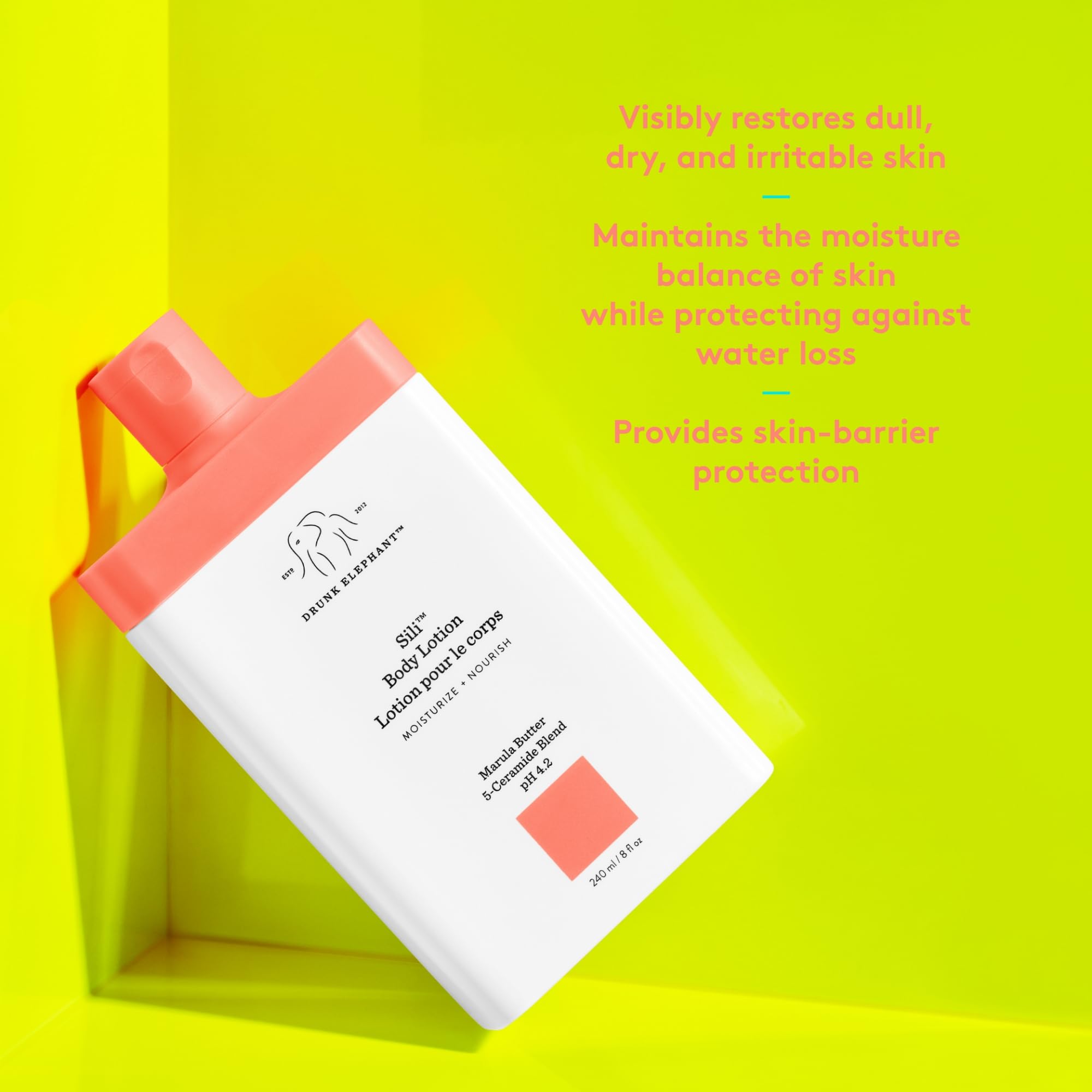 Texture fluide et légère de Drunk Elephant Sili Body Lotion prête à pénétrer rapidement