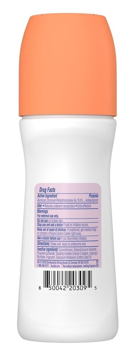Desodorante Dry Idea roll-on con aluminio zirconio 16.0% para control del sudor.