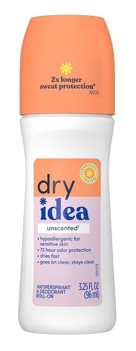 Desodorante Dry Idea roll-on con aplicación ligera e invisible para ropa sin manchas.