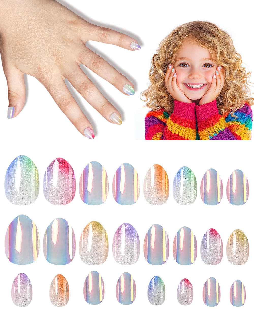 DSVANAY uñas postizas para niñas, colección completa de 24 piezas en 12 tallas para ajuste cómodo.