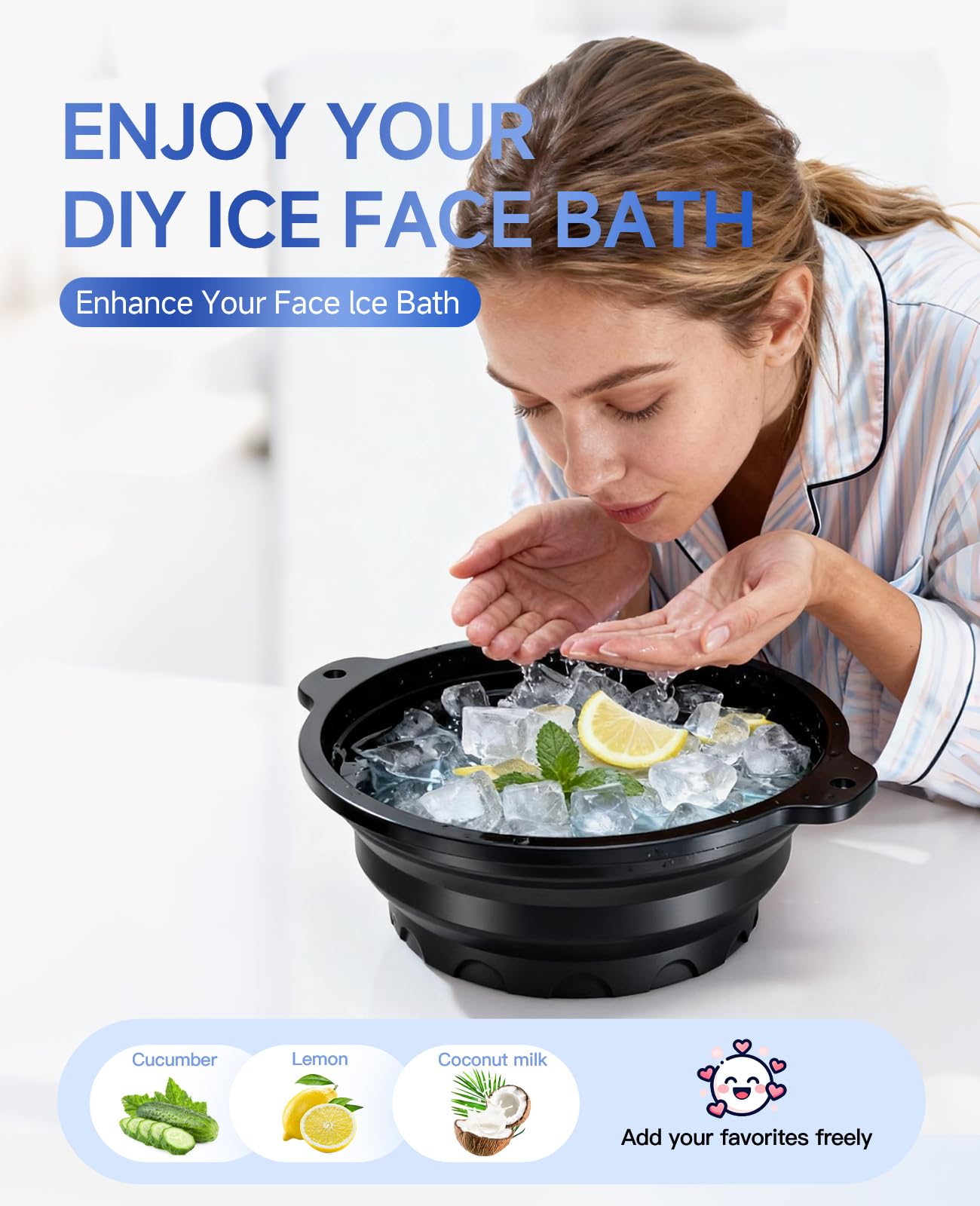 Dtuoen cuenco facial de hielo, diseño plegable para facilitar el transporte