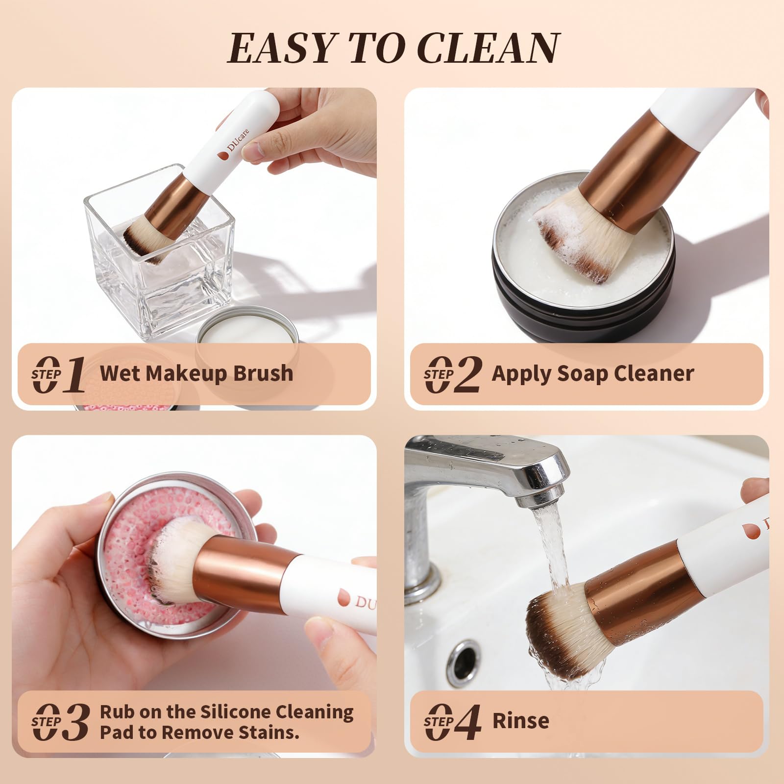 DUcare brocha base, mango cómodo para una aplicación suave y estable.