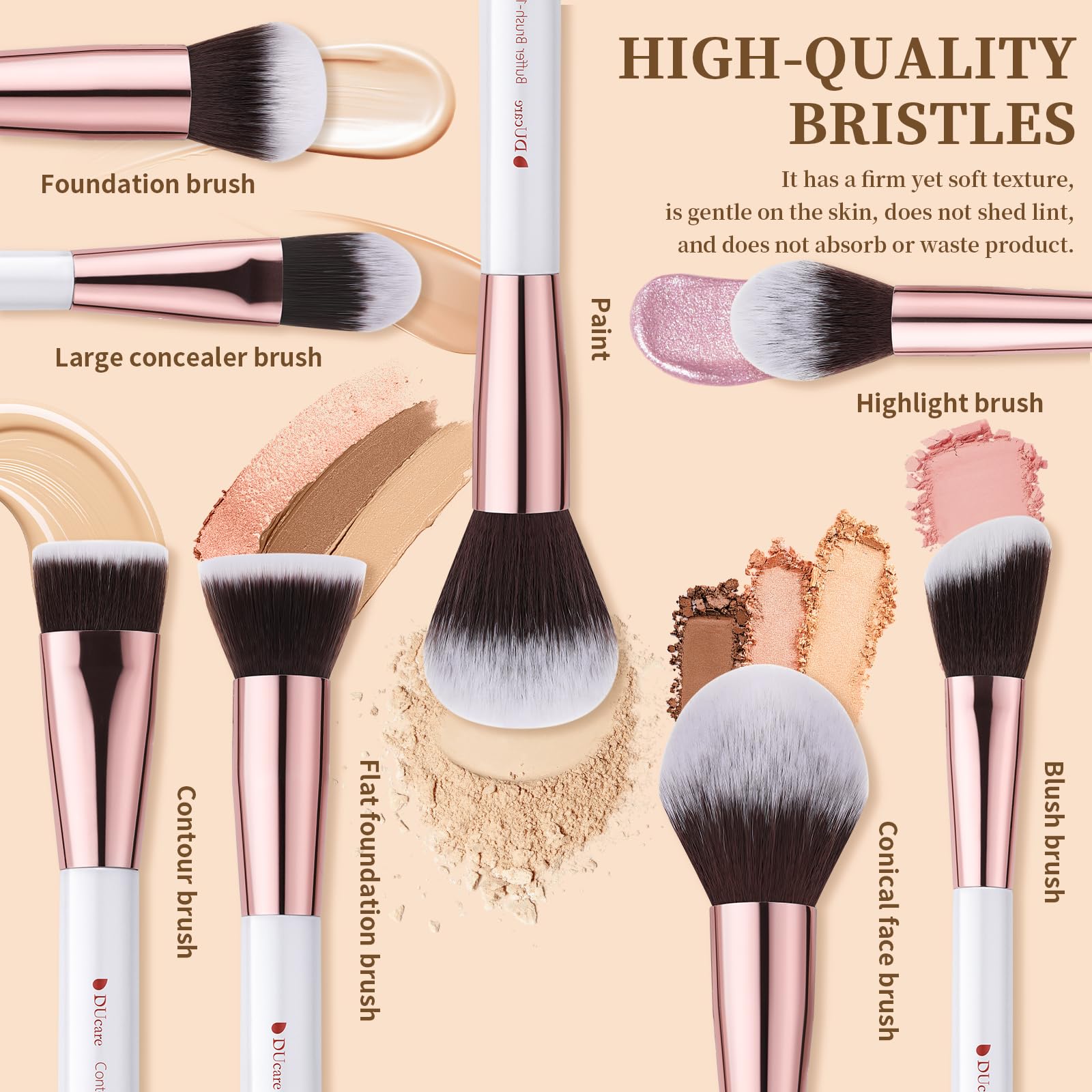 DUcare pinceles faciales 8 piezas, mango blanco suave y cómodo