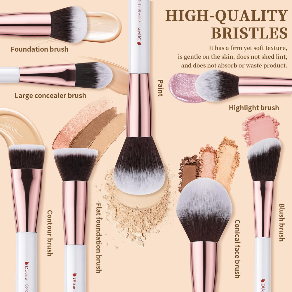 DUcare pinceles faciales 8 piezas, mango blanco suave y cómodo