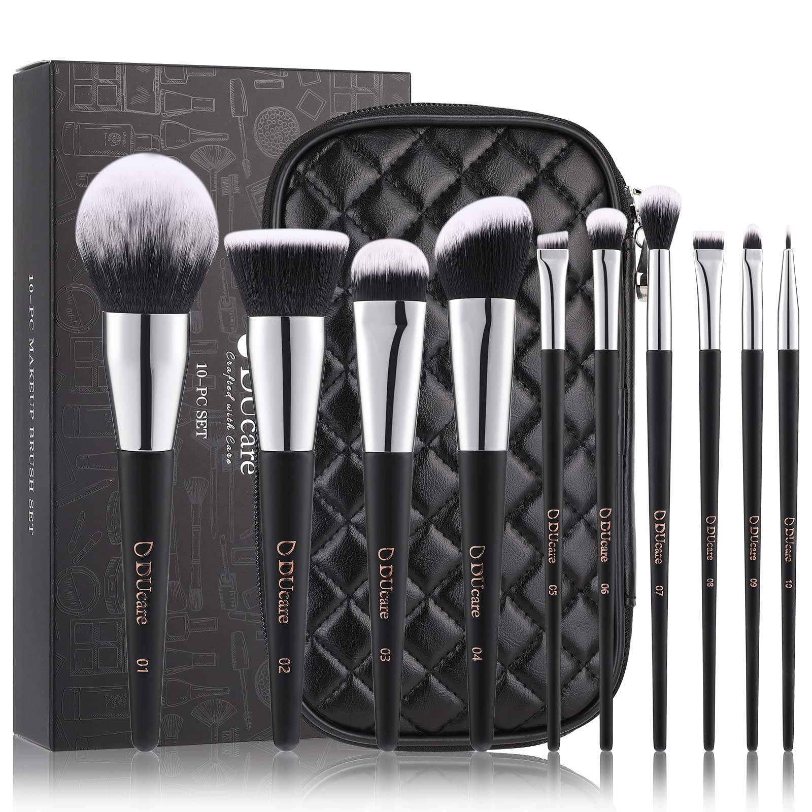 DUcare pinceles de maquillaje en estuche de cuero, ideal para viajar y organizar