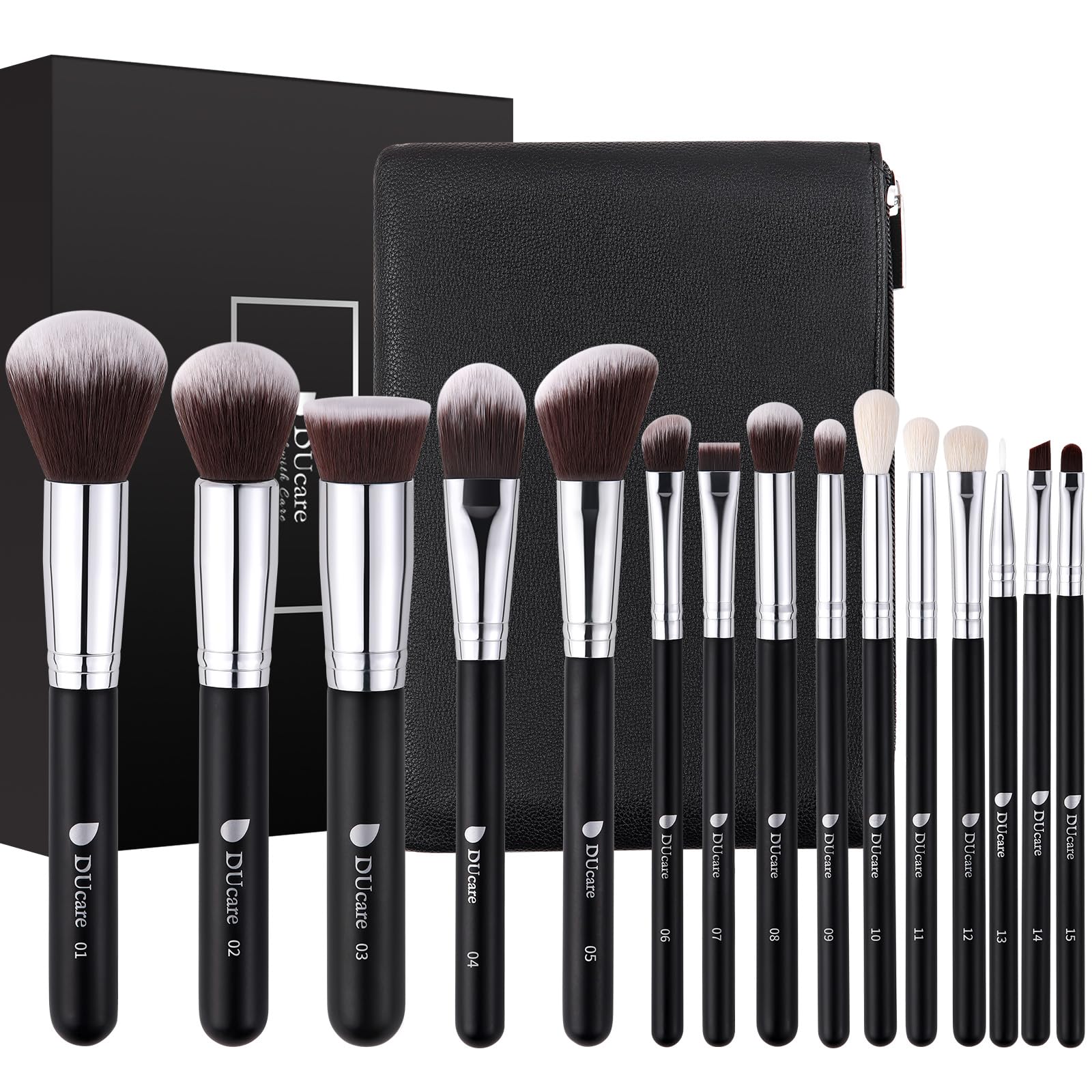 DUcare pinceles de maquillaje: conjunto de 15 piezas con bolsa para viaje