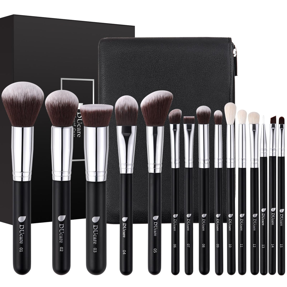 DUcare pinceles de maquillaje: conjunto de 15 piezas con bolsa para viaje