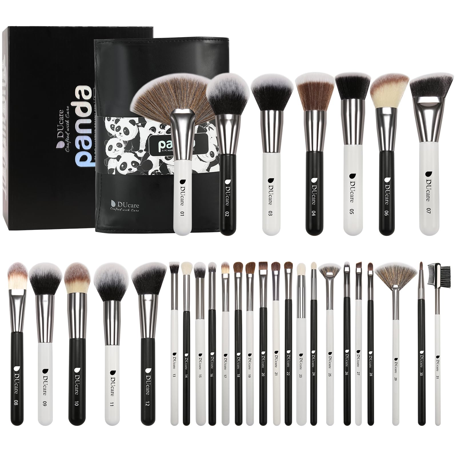 DUcare serie panda 31 pinceles con estuche cuero, ideal para almacenamiento y transporte