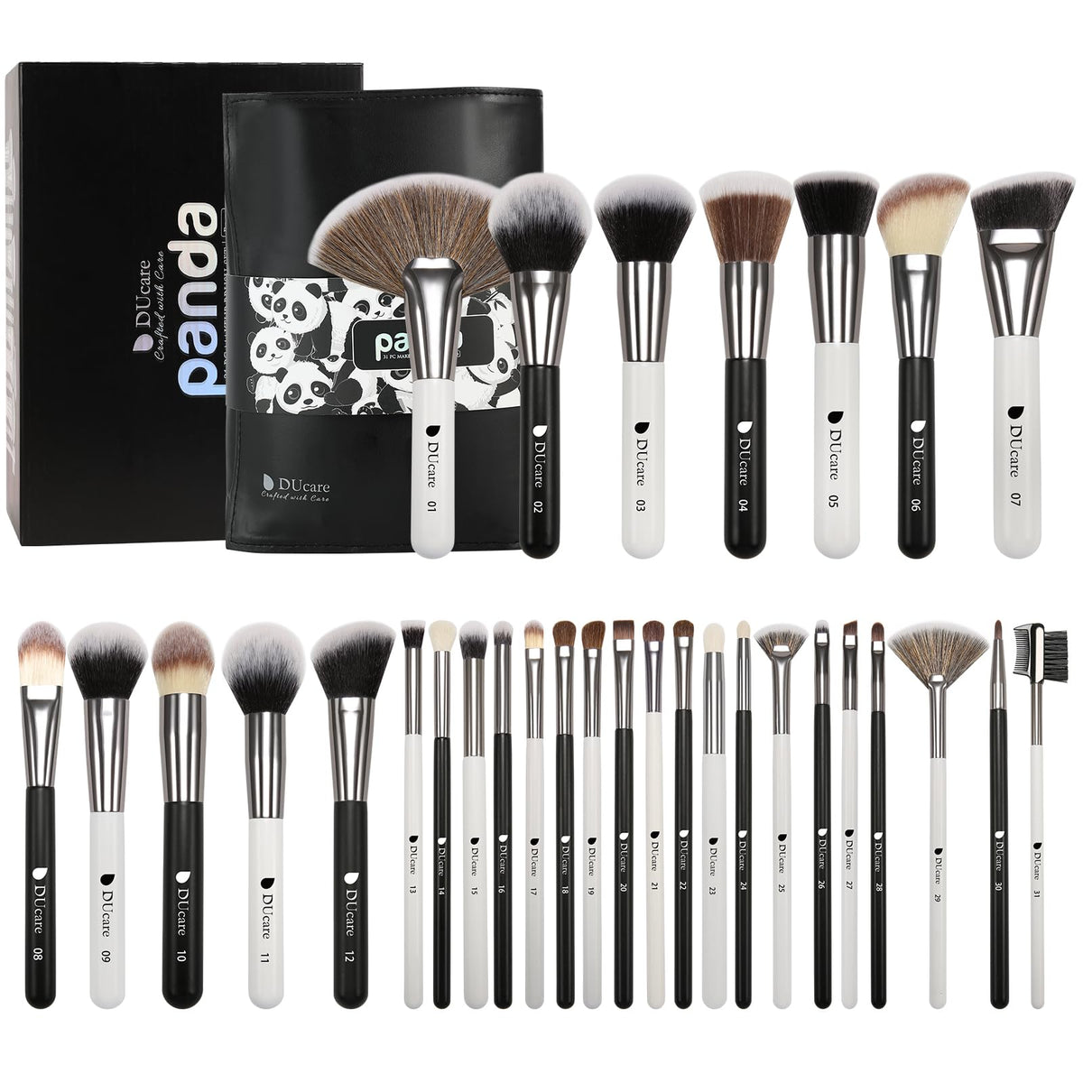 DUcare serie panda 31 pinceles con estuche cuero, ideal para almacenamiento y transporte