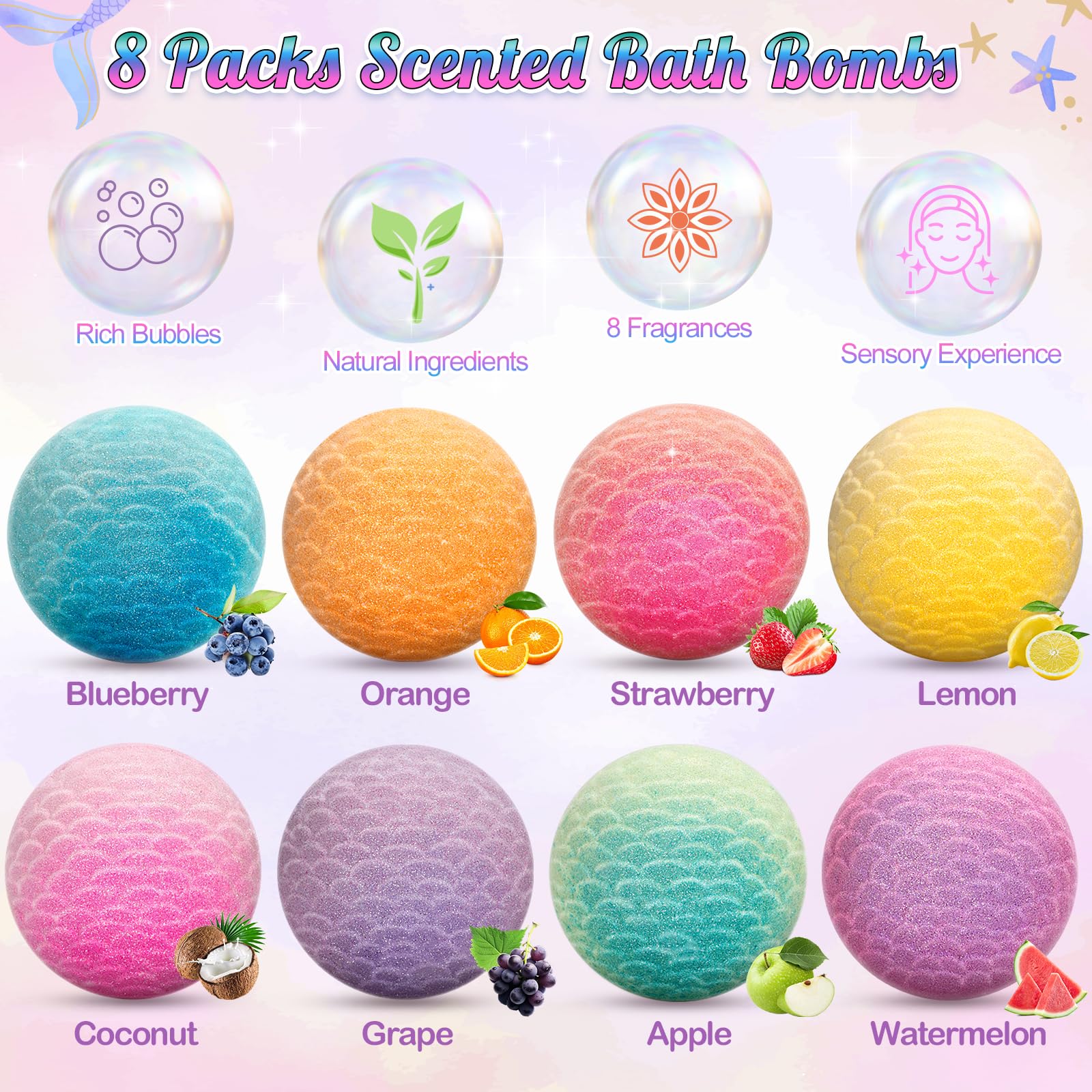 Duchong bomba de baño sirena con sorpresa, aromas frutales que estimulan la imaginación durante el baño.