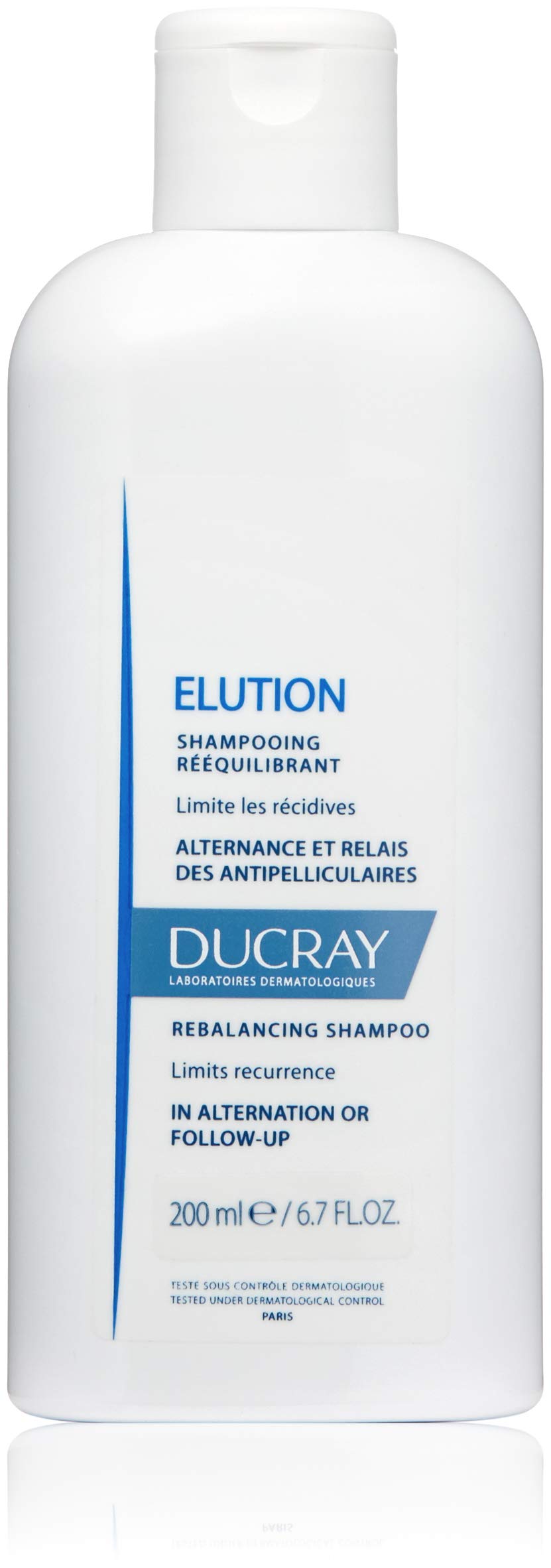 Ducray Elution Rebalancing Shampoo en botella, ideal para uso diario suave.