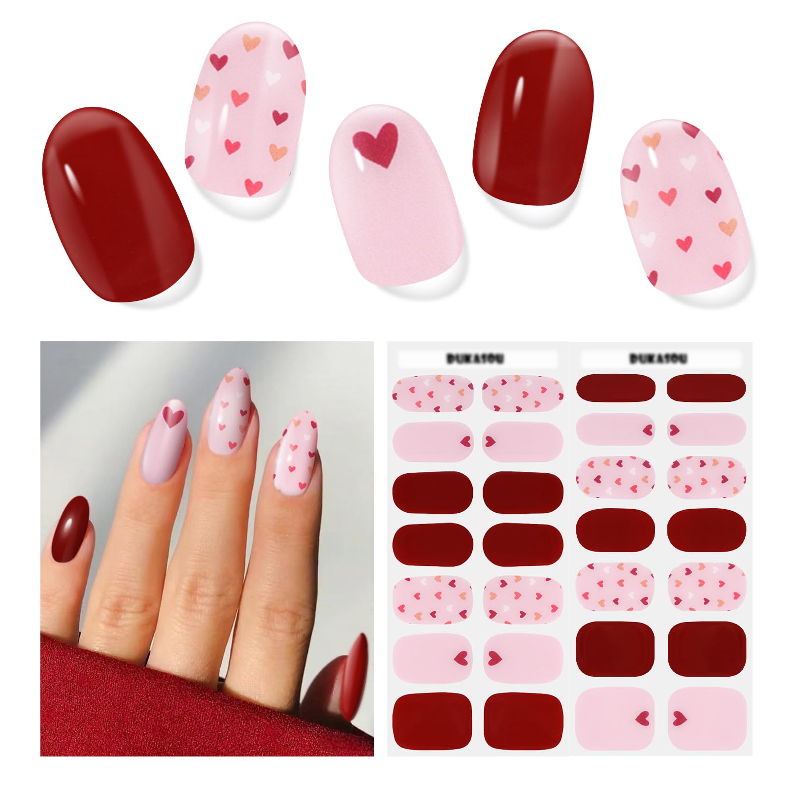 DUKASOU tiras de uñas gel semicurado: paquete de 28 piezas para todas las tallas.