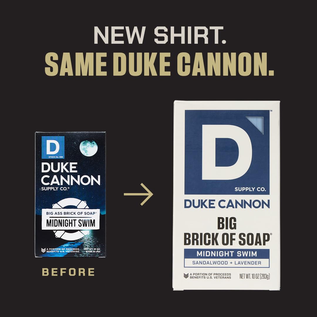 Duke Cannon jabón triple molido, textura rica y espuma estable para duchas vigorosas.