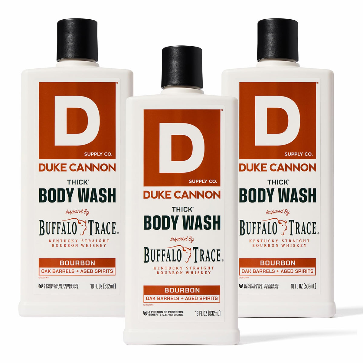 Duke Cannon gel ducha gruesa bourbon, botella visible para duchas intensas