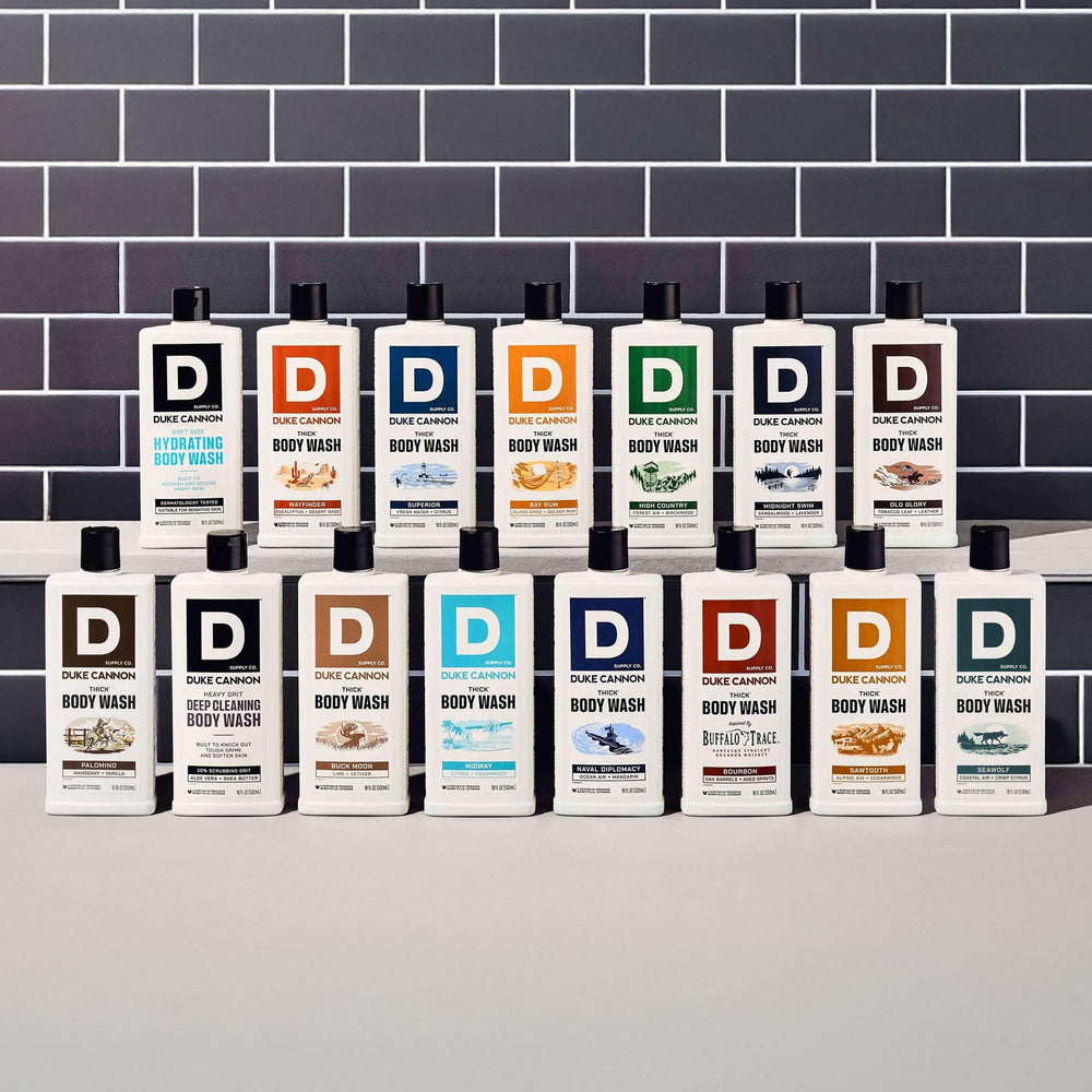 Duke Cannon High Country packaging showcases rugged USA-made branding.
