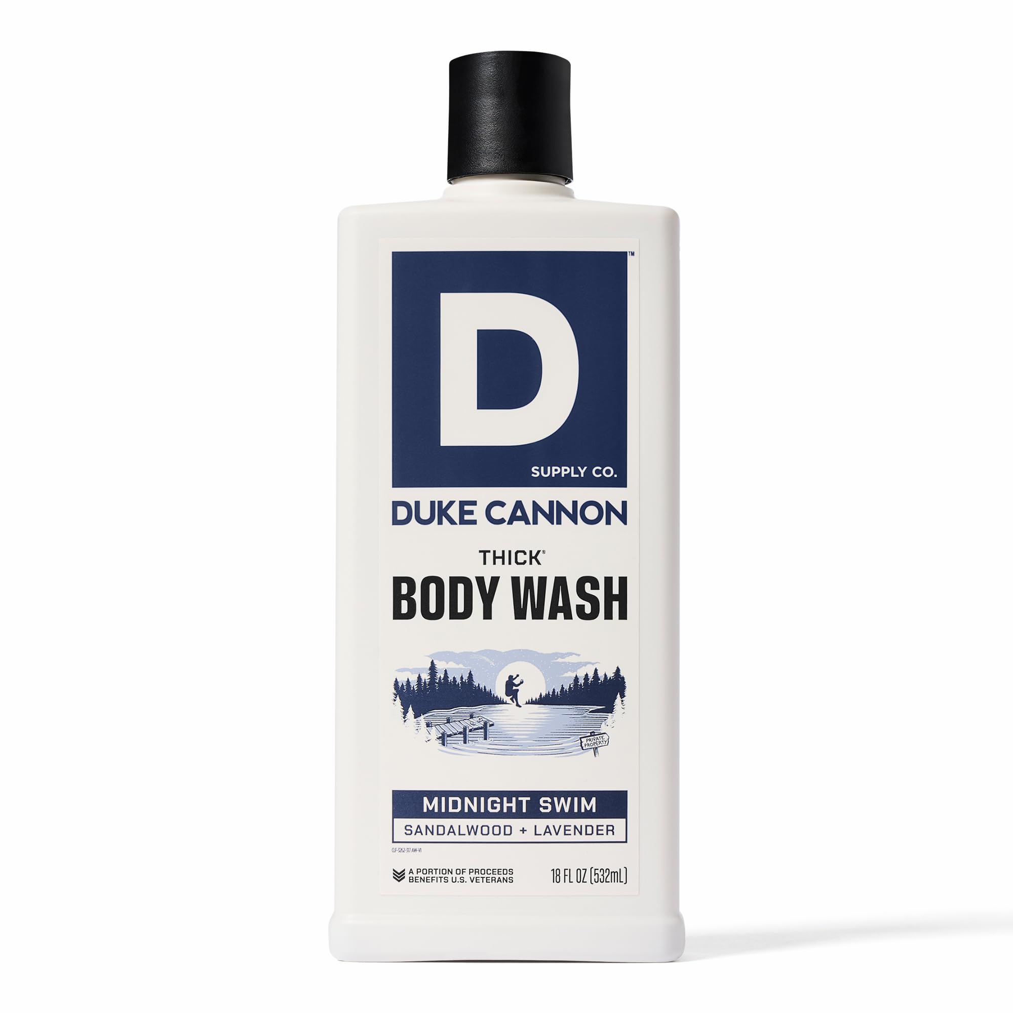 Duke Cannon Midnight Swim, botella de gel para limpieza diaria y vigor matinal.