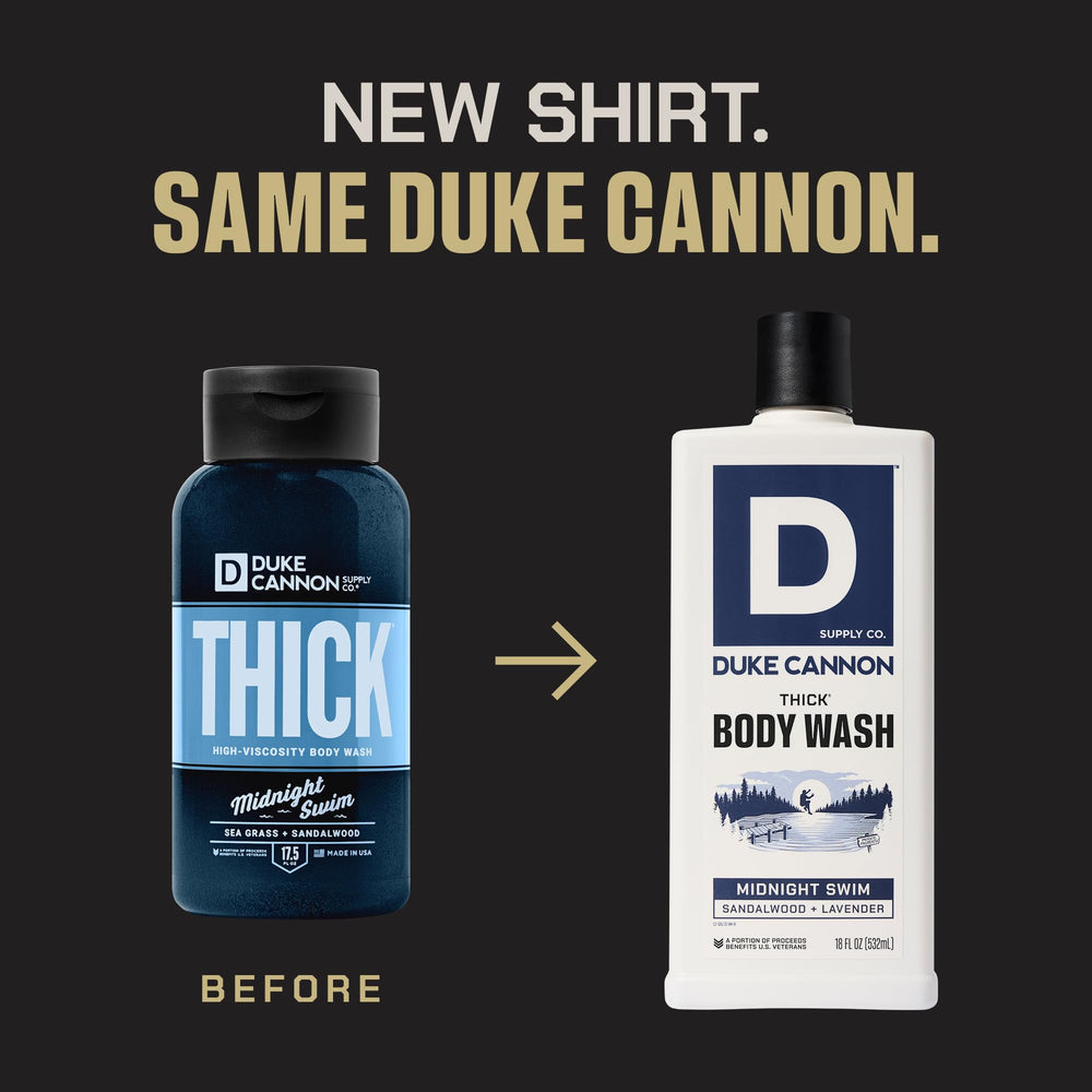 Duke Cannon Midnight Swim, espuma de ducha suave para piel limpia.