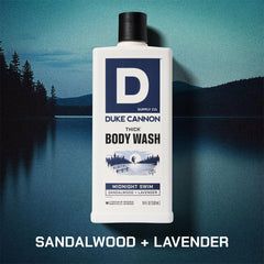 Duke Cannon Midnight Swim, fragancia marina con sándalo para sensación fresca.