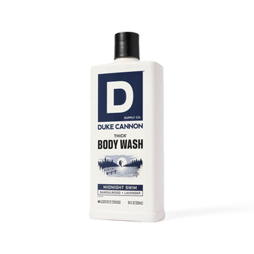 Duke Cannon Midnight Swim, muestra EE. UU., regalo seguro para cuidado personal.