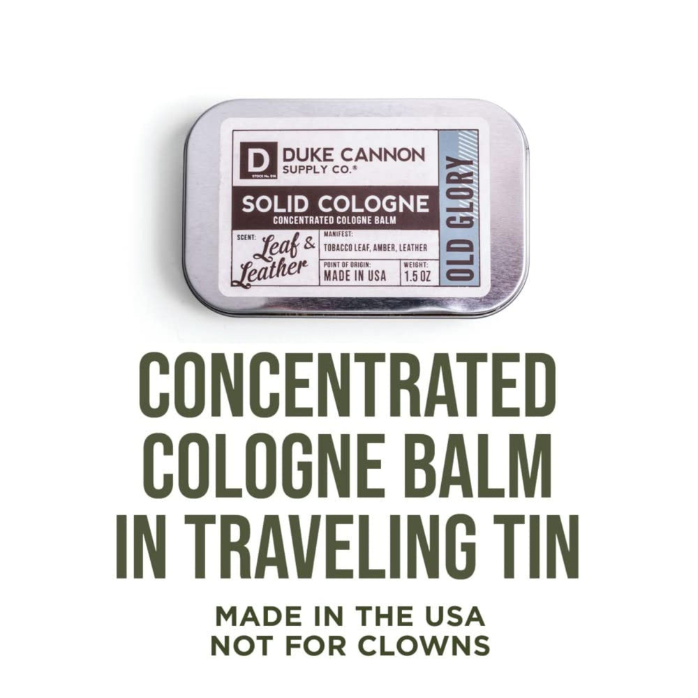 Scent notes of tobacco, amber, leather in Duke Cannon Old Glory blend.