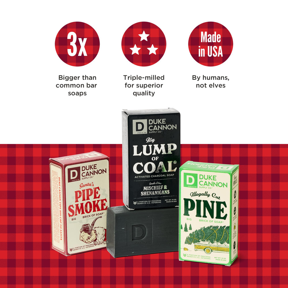 3-pack varié Duke Cannon, cadeaux de Noël masculins, parfums festifs.