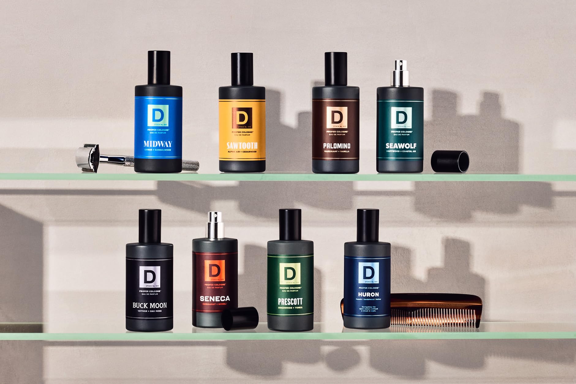 Duke Cannon Proper Cologne Huron bottle with mist evokes open-water vibes.