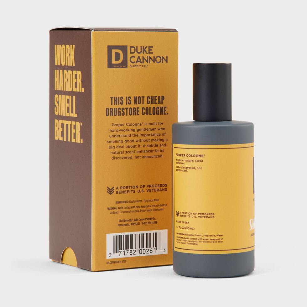 Duke Cannon Proper Cologne Sawtooth cap detail emphasizes quality craftsmanship.