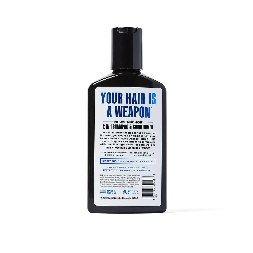 Duke Cannon con proteínas de arroz y cebada para fortalecer el cabello.