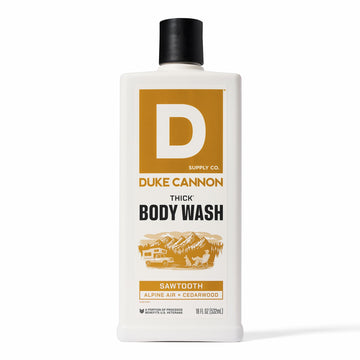 Duke Cannon Sawtooth: botella grande para ducha con espuma abundante.