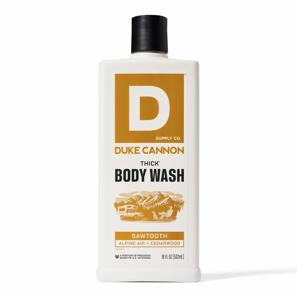 Duke Cannon Sawtooth: botella grande para ducha con espuma abundante.
