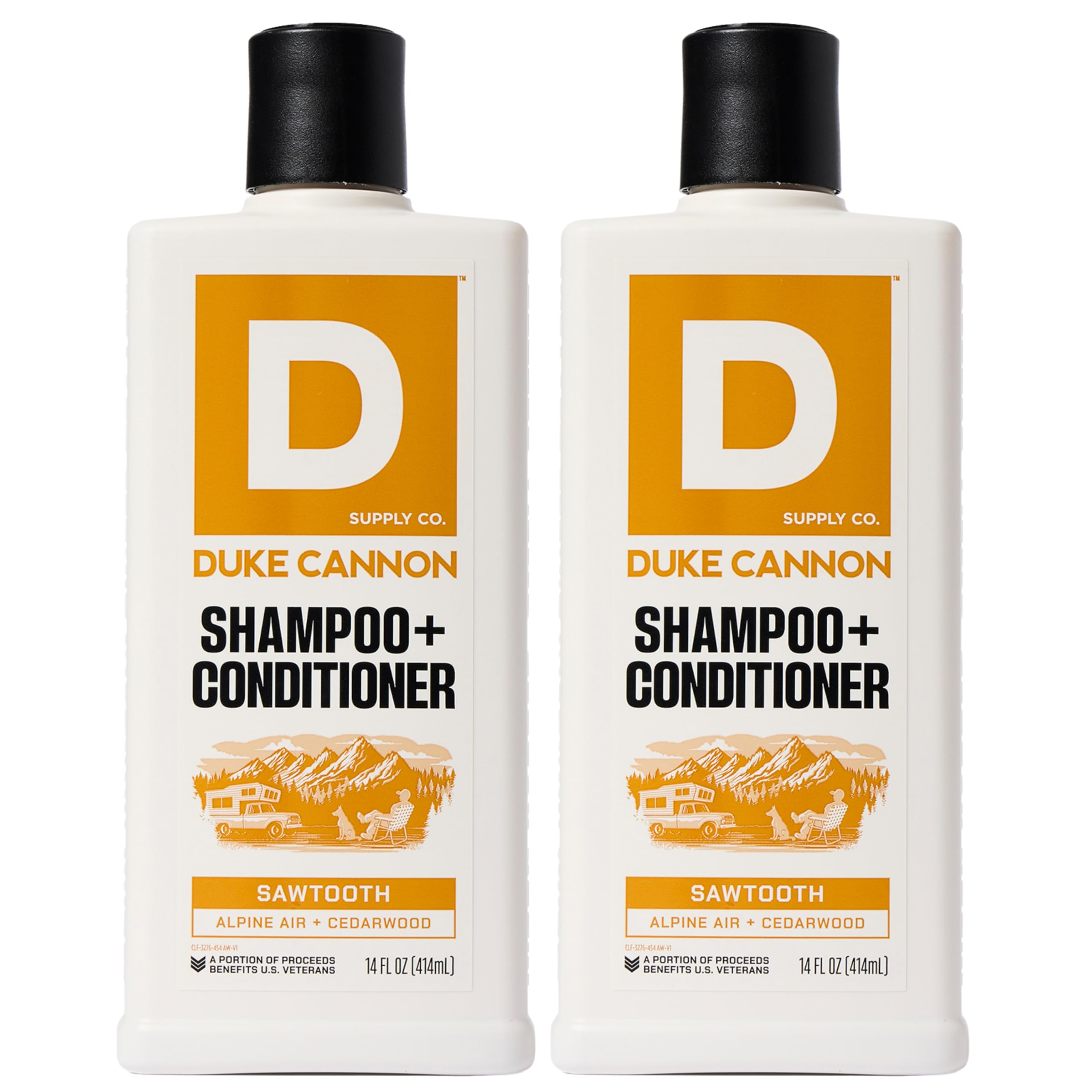 Duke Cannon Sawtooth Shampoing 2-en-1 — bouteille prête à usage quotidien rafraîchissant.