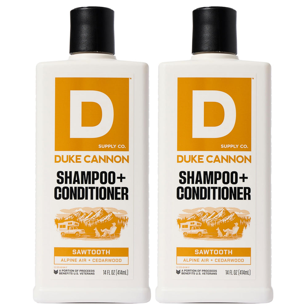 Duke Cannon Sawtooth Shampoing 2-en-1 — bouteille prête à usage quotidien rafraîchissant.