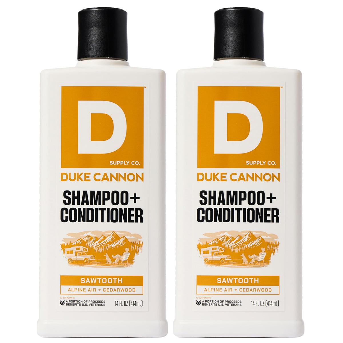 Duke Cannon Sawtooth Shampoing 2-en-1 — bouteille prête à usage quotidien rafraîchissant.