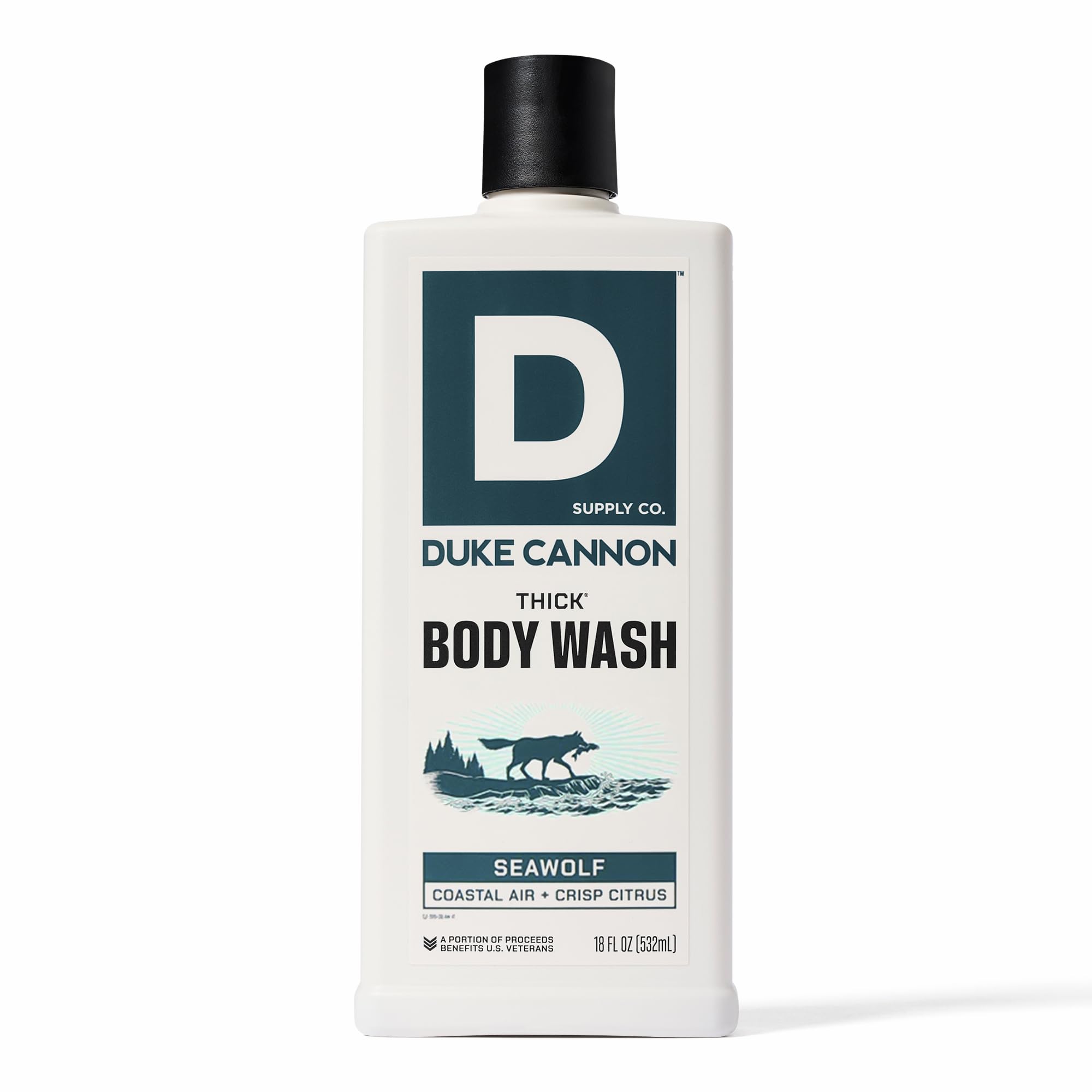 Duke Cannon Seawolf, botella con espuma cremosa que permanece durante la ducha.