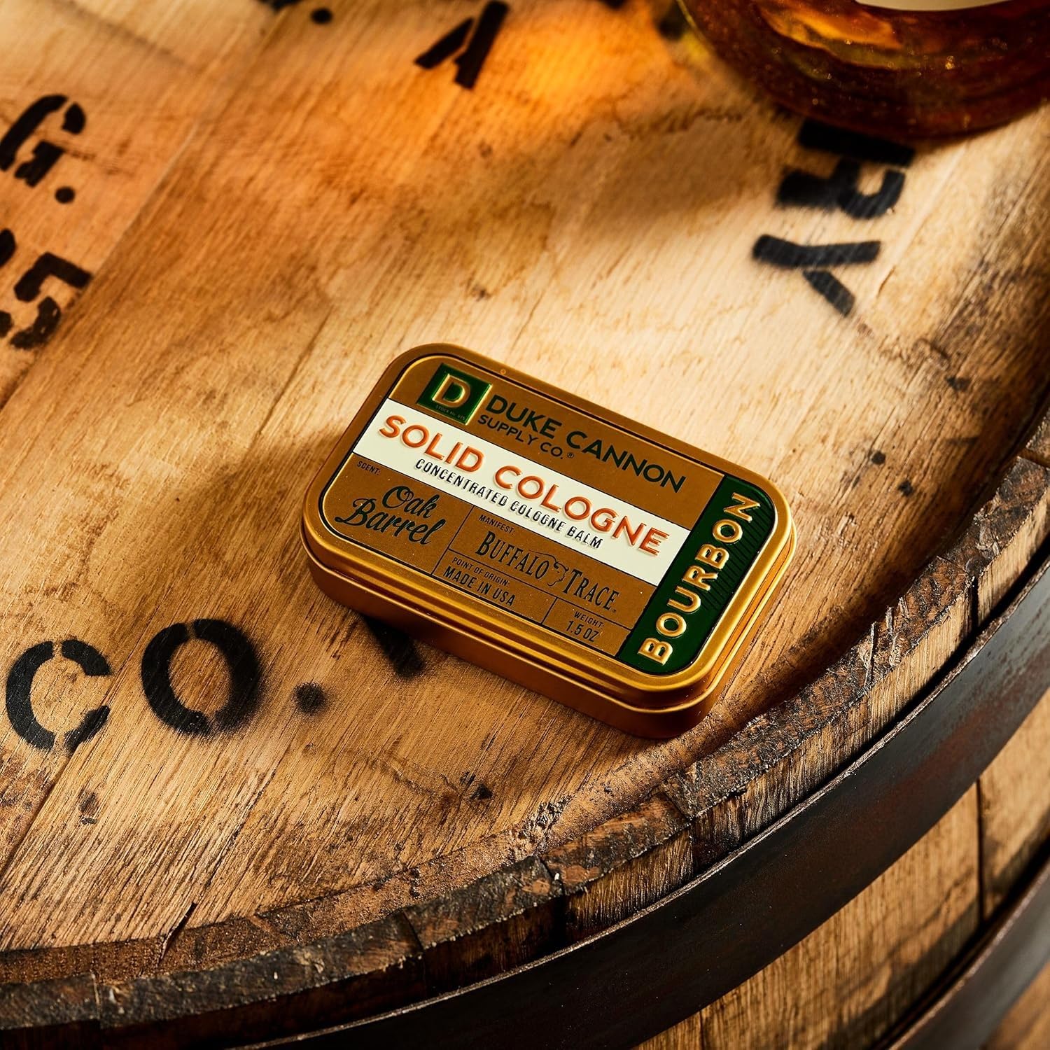 Duke Cannon travel tin sits on desk for quick refresh.