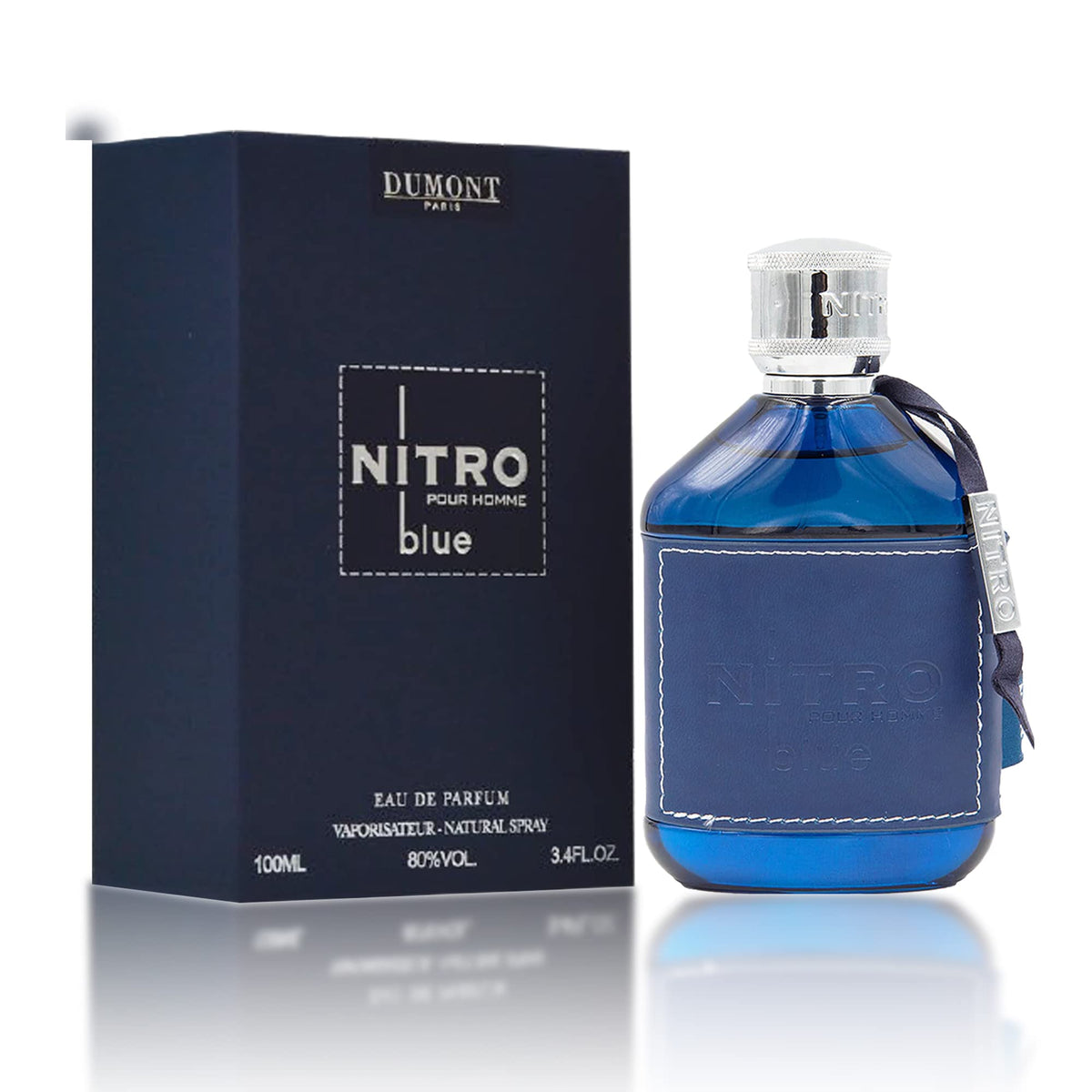 Dumont Nitro Blue: la botella azul inspira enfoque y confianza en la oficina.
