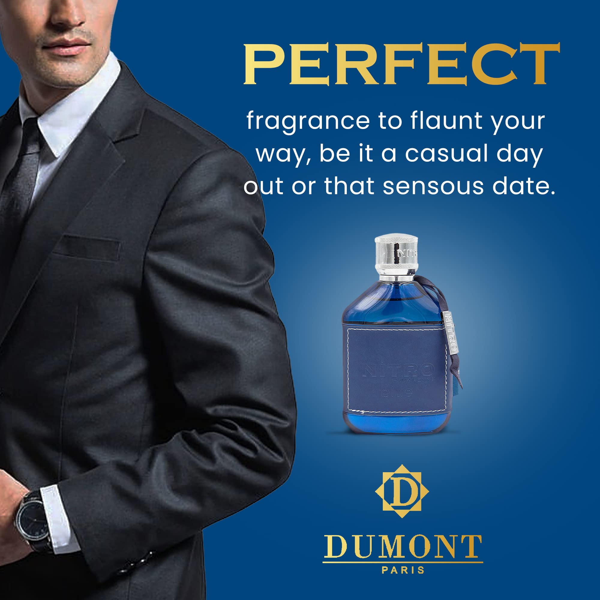 Dumont Nitro Blue: empaque exterior elegante transmite calidad profesional.