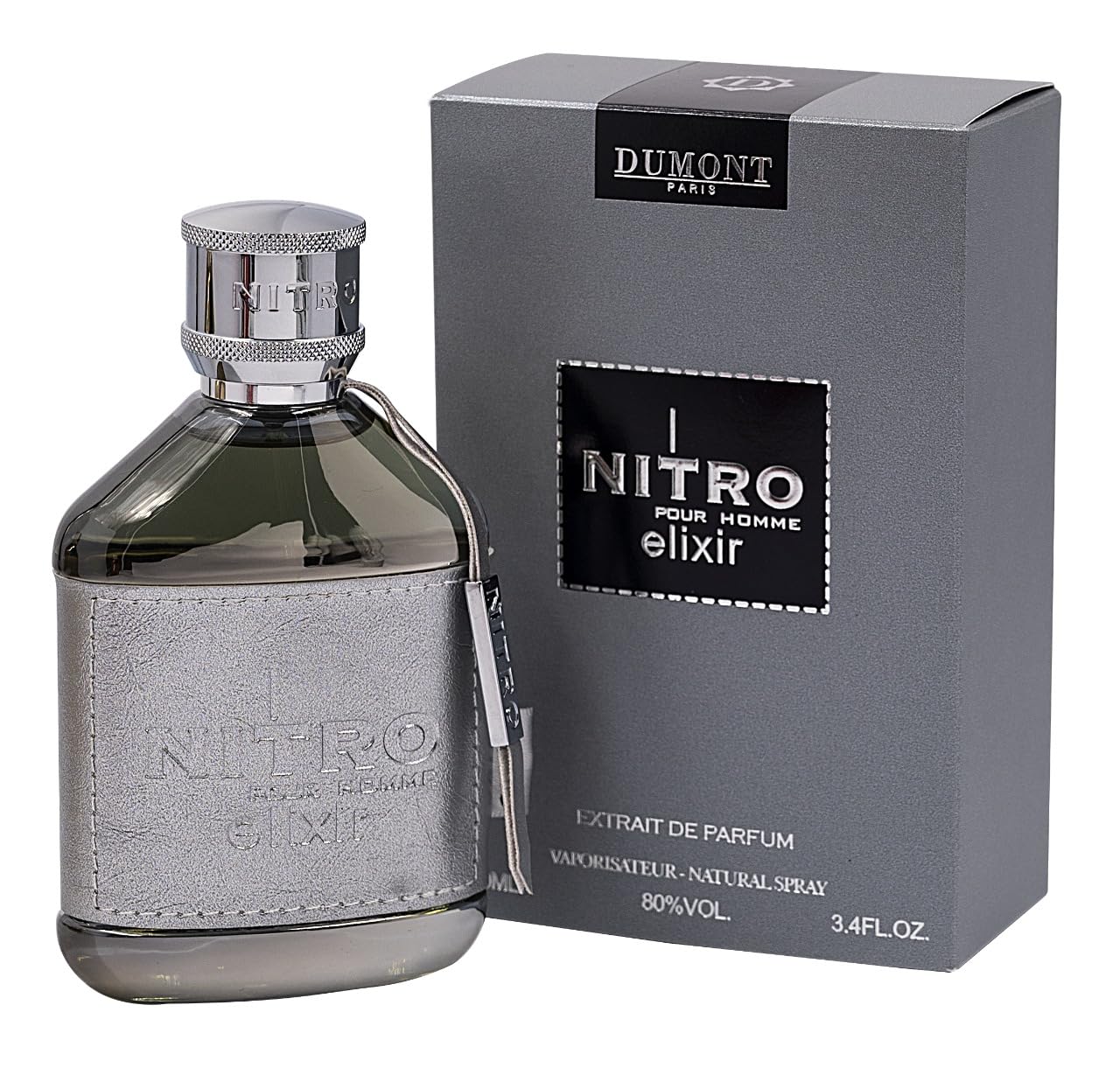 Dumont Nitro Elixir: botella para hombre, lujo duradero para todo el día.