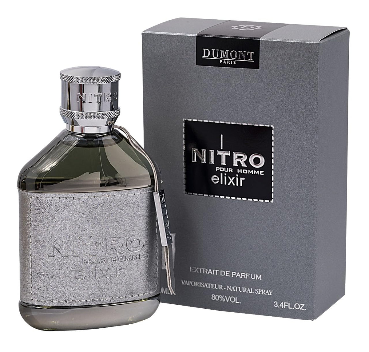 Dumont Nitro Elixir: botella para hombre, lujo duradero para todo el día.