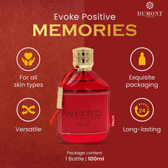 Dumont NITRO RED, frasco de diseño lujoso para presencia.