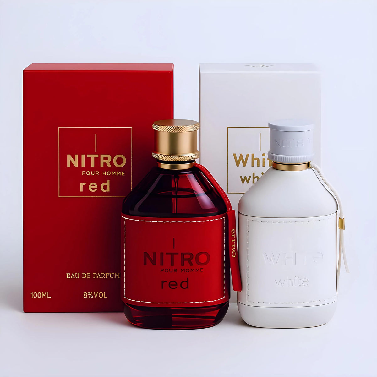 Dumont Nitro Rojo, botella de cuero texturizada para un estilo premium.