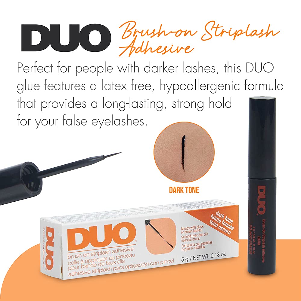 DUO adhesivo para pestañas pegamento oscuro en primer plano con fijación segura
